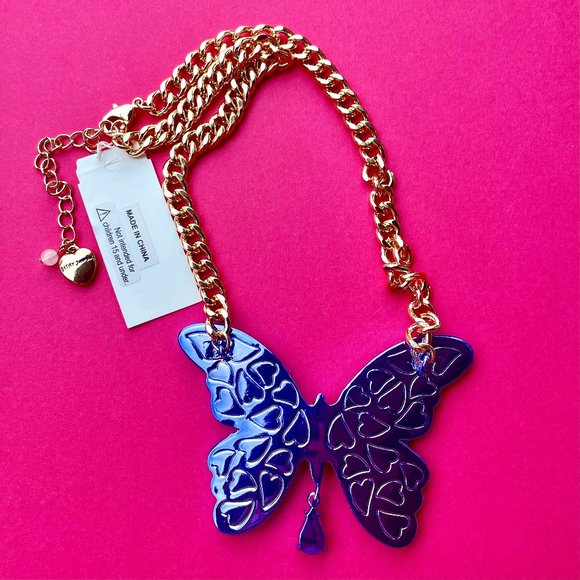 NWT Betsey Johnson Purple Butterfly Necklace - All A Flutter - Thick Gold Chain - Picture 6 of 13
